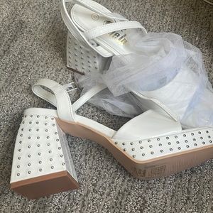White chunky heels